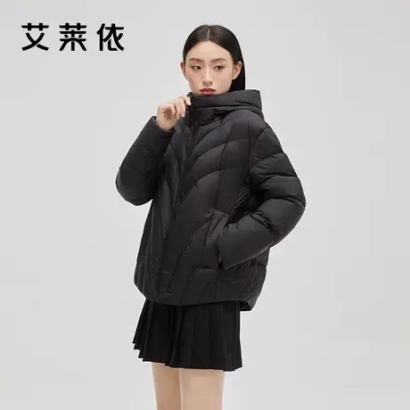 艾莱依2022年新款短款鸭绒羽绒服女款连帽时尚休闲保暖白色外套冬图片