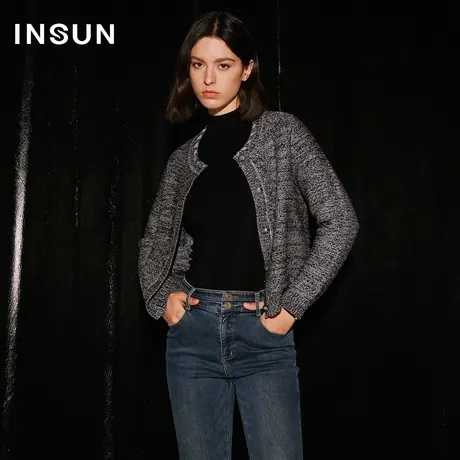 【官方直播】恩裳COVER混色花纱贴袋针织衫编织穿绳小香风外套女商品大图