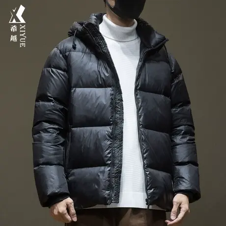 希越黑金系列白鸭绒三防外套男士冬季黑色羽绒服连帽宽松大码保暖图片