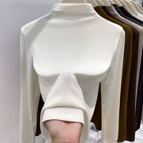 白色打底衫女秋冬德绒保暖2023爆款内搭ins潮半高领长袖修身上衣图片