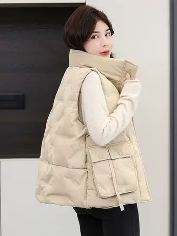 韩版百搭白鸭羽绒马甲女坎肩2023秋冬季立领宽松保暖背心马夹上衣商品大图