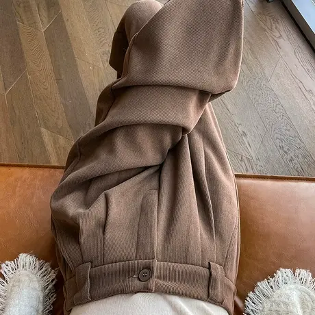 加绒加厚灯芯绒裤子女秋冬新款宽松显瘦窄版直筒雪尼尔休闲阔腿裤商品大图