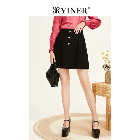YINER音儿女装冬季通勤高腰显瘦纯羊毛短裤高级感商品大图