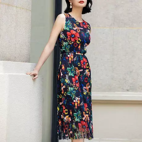 首尚格释印花连衣裙女夏季2023新款法式复古海边沙滩度假背心长裙图片