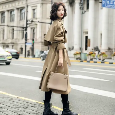 2022年秋装新款韩版长袖风衣外套女春秋中长款百搭大衣潮流女装商品大图