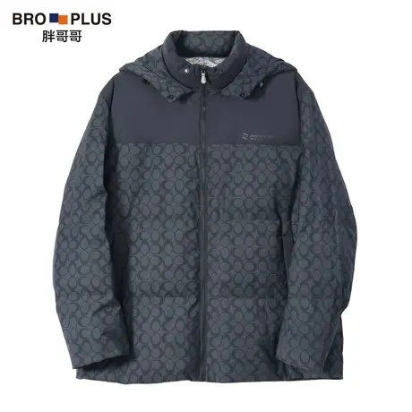 胖哥哥连帽大码羽绒服男宽松加肥加大圆点花纹时尚冬季款男士外套商品大图