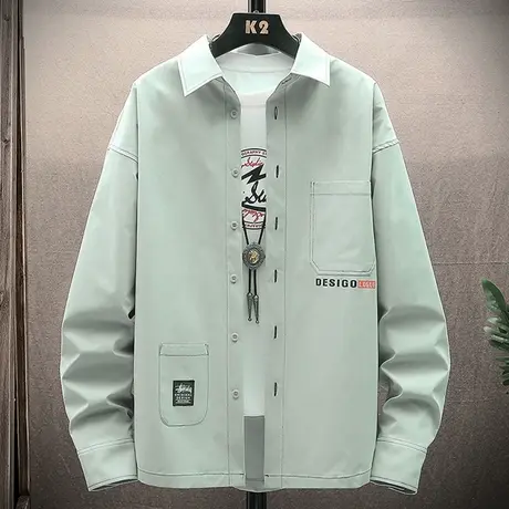 衬衫男长袖春秋季新款潮牌工装外套痞帅翻领上衣青少年休闲衬衣男商品大图