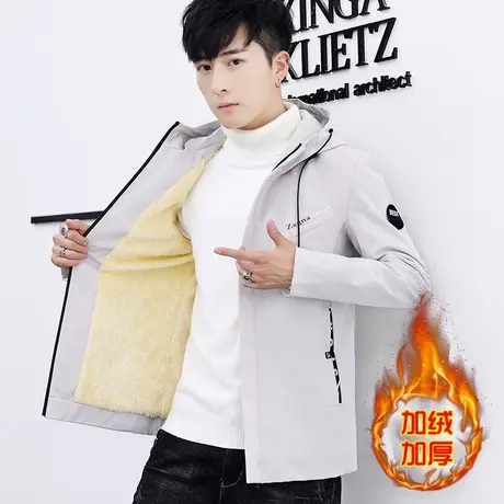 男士夹克加绒加厚2023秋冬季新款男装韩版潮流保暖上衣服休闲外套商品大图