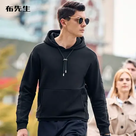 MrBu布先生重磅微廓形金属帽绳扣连帽卫衣秋潮流拼接长袖BT11970图片