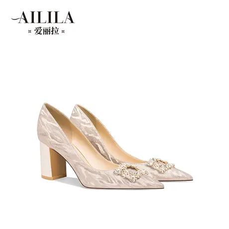 爱丽拉法式粗跟婚鞋女2024新款春季不累脚新娘高跟鞋禾秀婚纱两穿图片