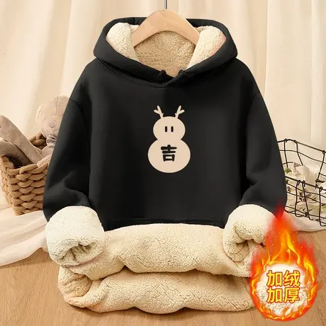 国潮卫衣女冬季2023新款爆款女士羊羔绒加绒加厚连帽保暖外套冬装图片