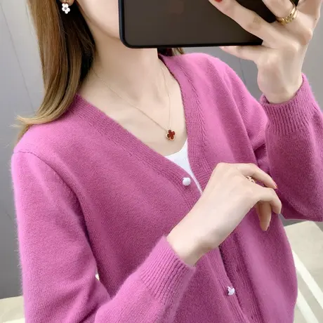 网红针织毛衣外套女宽松外搭2023年春装新款韩版纯色短款开衫上衣图片