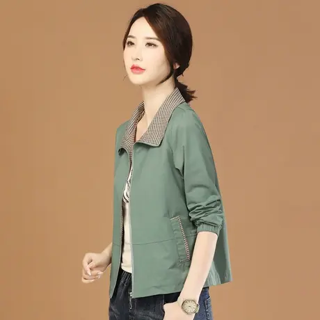 韩潮袭人立领格子拼接长袖短外套女2024春季新款休闲百搭棒球服图片