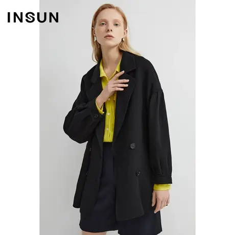 INSUN恩裳冬季羊毛西装领双排扣毛呢外套商品大图