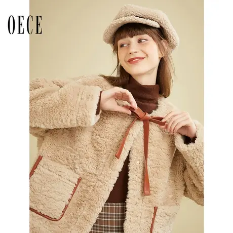 Oece短款羊羔毛外套秋冬季新款复古学院小个子毛绒绒外套女商品大图