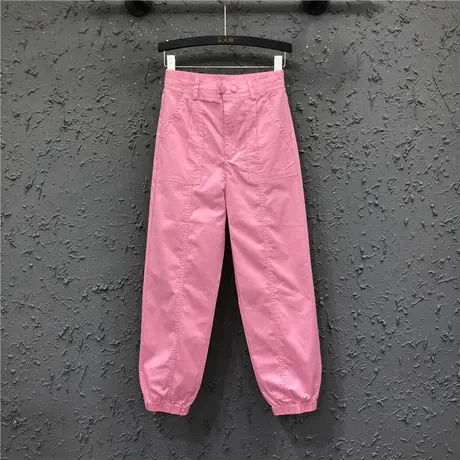 减龄粉色少女工装裤九分裤女夏季新款薄款休闲高腰显瘦直筒束脚裤图片