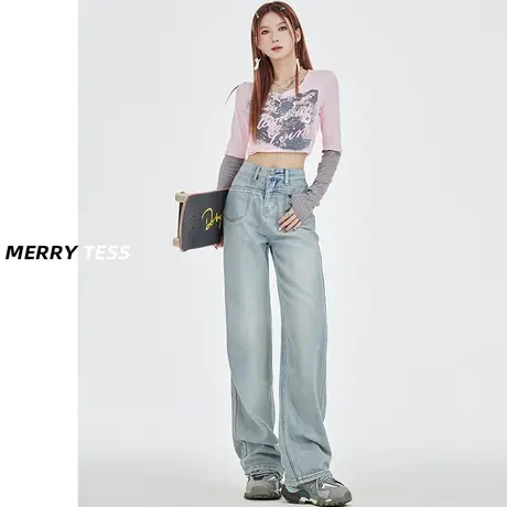 浅色阔腿牛仔裤女夏2023年新款薄款高腰宽松显瘦直筒垂感拖地裤子图片