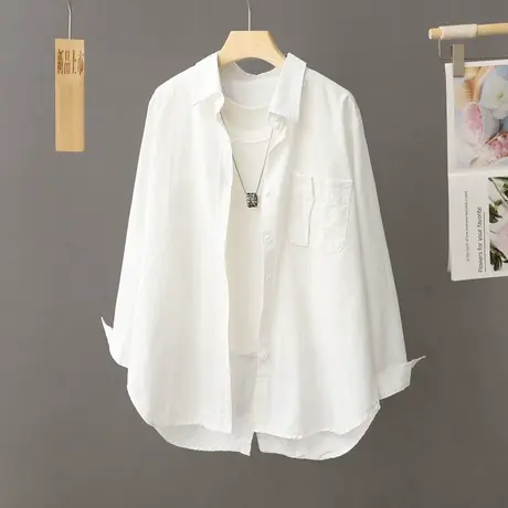 白色衬衫女休闲2024春秋季新款上衣宽松高级感设计感小众衬衣外套商品大图