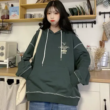 日系古着ins卫衣女春秋薄款宽松韩版潮学生连帽上衣bf慵懒风外套商品大图