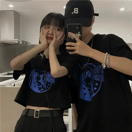 原宿风短袖t恤女夏季宽松韩版学生纯棉设计感小众短款上衣服ins潮商品大图