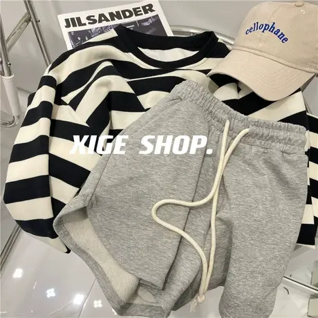 灰色毛圈运动短裤女夏季宽松百搭显腿长健身街舞阔腿休闲裤外穿薄商品大图