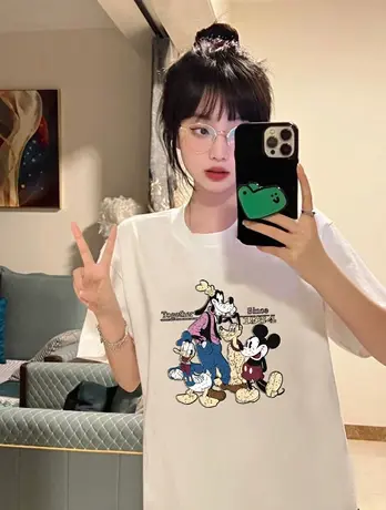 naga自制2023夏季新款宽松美式复古简约仿棉短袖t恤女设计感小众商品大图