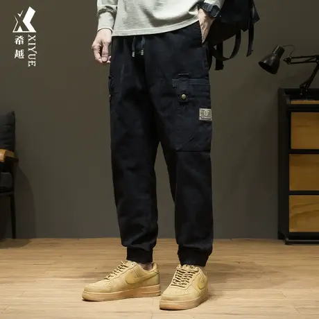 希越雪花绒工装休闲裤男士秋冬宽松大码重磅纯棉抗皱束脚裤子男款商品大图