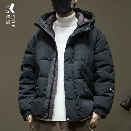 新国标90%白鸭绒连帽羽绒服男冬季短款黑色宽松大码男士保暖外套商品大图