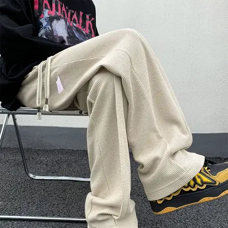 夏季冰丝凉感裤子男款复古潮牌高街垂感阔腿卫裤港风宽松休闲长裤商品大图