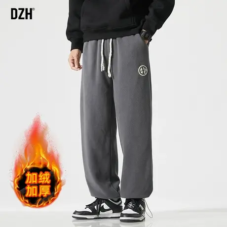 男士加绒裤男冬季加绒加厚裤子男款灰色运动裤美式束脚裤潮牌男裤商品大图
