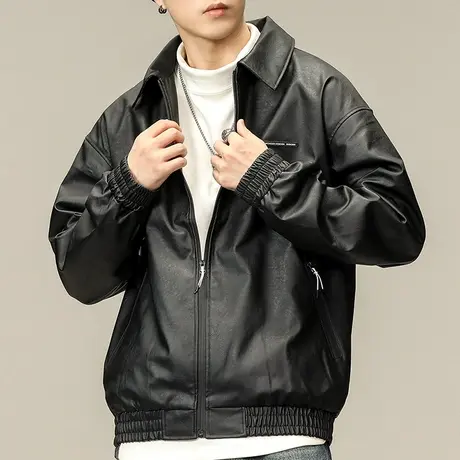 男士机车皮衣外套男春秋款高级感痞帅美式复古pu皮夹克2023年新款商品大图