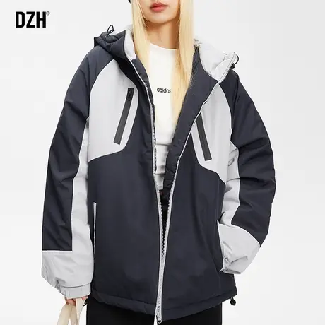 男士无性别冬季外套男棉服美式拼色棉衣2024新款保暖棉袄连帽夹克商品大图