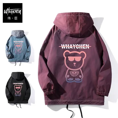 伟臣大码男装加肥加大男外套春秋胖子夹克秋季连帽印花时尚潮流商品大图