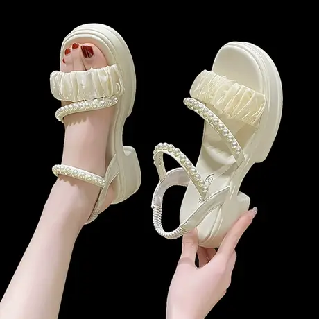 凉鞋女款夏季2023年新款时尚粗跟仙女罗马外穿软底孕妇女士凉拖鞋图片