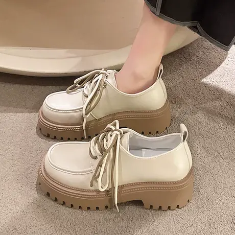 英伦风系带小皮鞋女2023春季新款松糕厚底单鞋夏款学院软皮鞋子女图片
