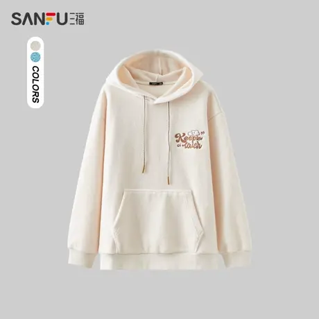 三福2023冬男士绒感刺绣卫衣 学院风休闲宽松连帽上衣男478777商品大图