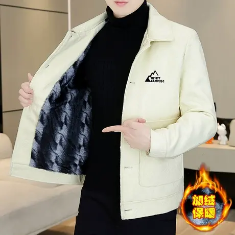 高级感加绒加厚毛呢夹克男冬季时尚翻领帅气短款呢子大衣男装外套商品大图