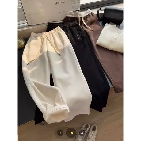 阔腿休闲裤女2023年新款秋冬季加绒加厚宽松高腰百搭运动拖地长裤图片