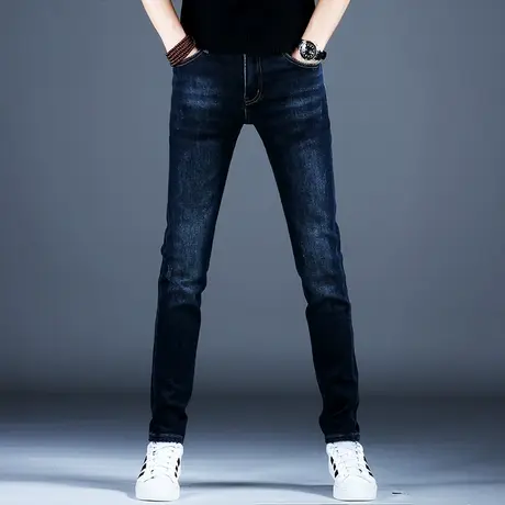 男士新款美式高街牛仔裤男款修身高档蓝色百搭小脚裤子秋冬季休闲商品大图