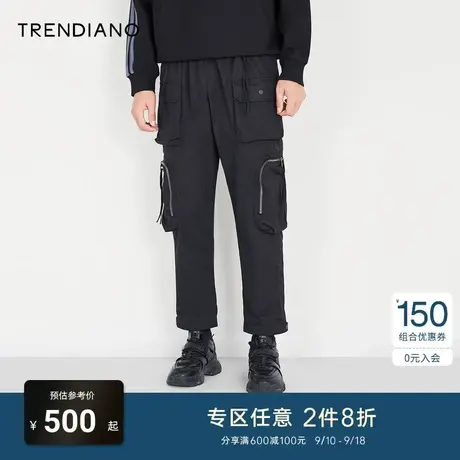 TRENDIANO官方潮牌男装秋季新款双侧拉链直筒工装休闲长裤男商品大图