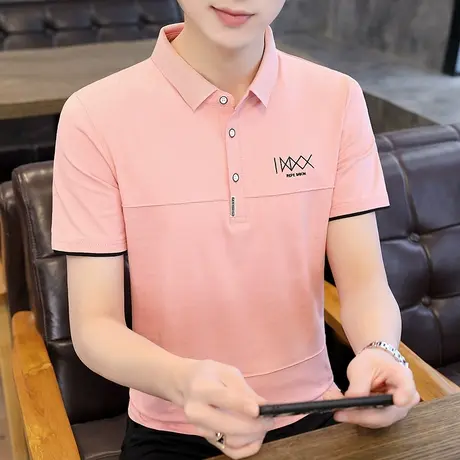 新款男士短袖T恤夏装翻领POLO衫男装青年简约TX有领带领上衣服潮商品大图