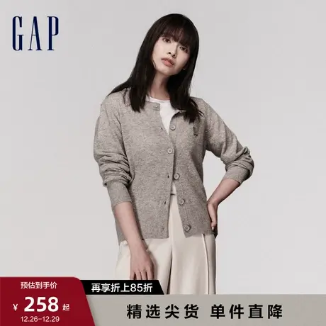 Gap女装早春LOGO羊毛混纺宽松廓形高级针织开衫洋气毛衣721573图片