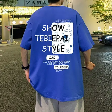 美式潮牌vintage短袖T恤男夏季纯棉涂鸦印花情侣装衣服圆领打底衫商品大图