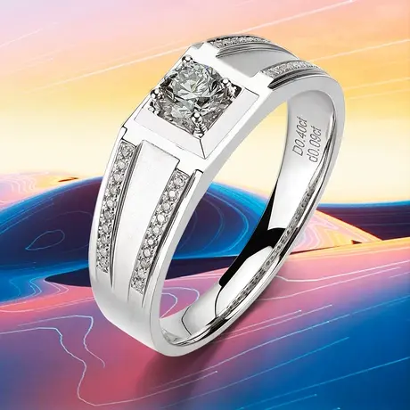 珂兰 白18K金钻戒男款订婚求婚结婚男士正品定制大气男戒钻石戒指图片