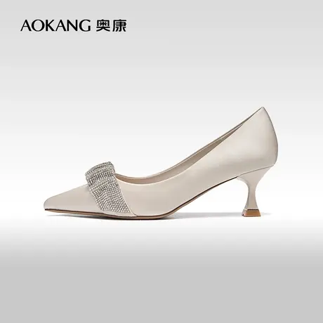 奥康女鞋 2023秋季新款法式优雅细跟女士单鞋水钻尖头浅口高跟鞋图片