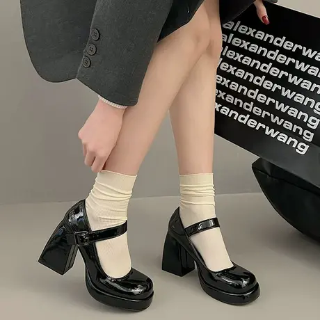 永希真皮春秋季新款复古玛丽珍鞋粗跟单鞋黑色jk小皮鞋高跟鞋女潮商品大图