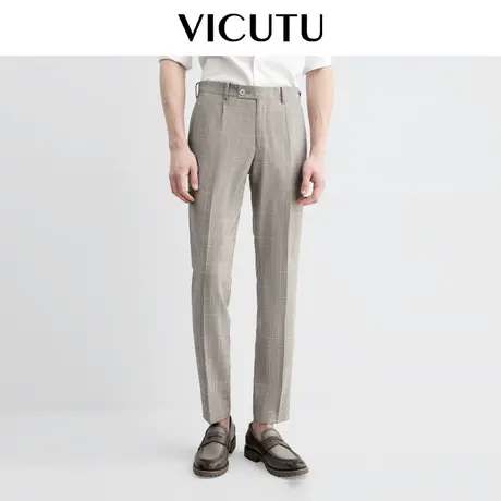 VICUTU威可多男套装西裤新款裤子商务正装纯羊毛条纹长裤图片