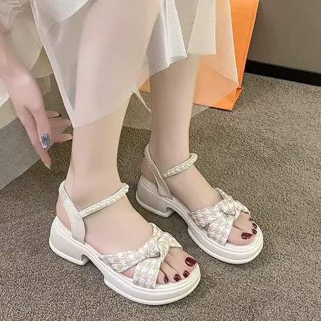 配裙子的凉鞋女外穿2024年夏季新款高级感时尚百搭松糕厚底罗马鞋商品大图