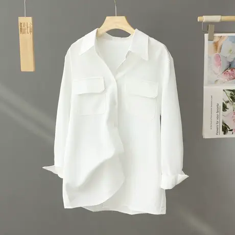 白色衬衫女上衣长袖宽松2024年春季新款韩版春秋内搭休闲秋季衬衣图片