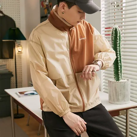 唐狮夏季外套男薄款薄外套男拼接立领轻薄男运动外套休闲透气图片